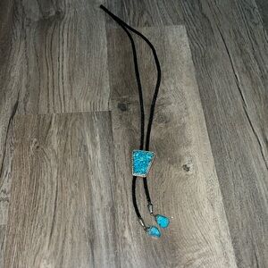 Vintage Turquoise Stone Southwestern Bolo Leather Strap Cowboy Blue Natural